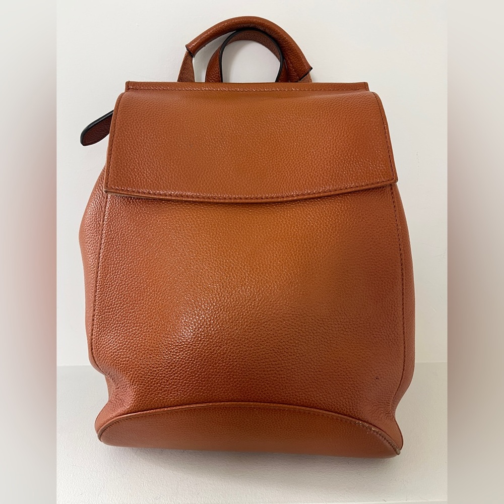 HESHE Pebbled Leather Convertible Backpack Bag Neutral Travel Academia Coastal